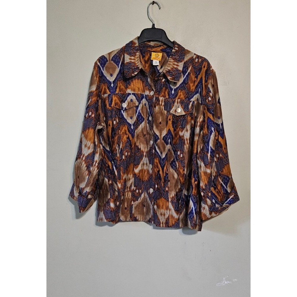 💖Ruby Rd. Top Plus Country Boho Size 22W Multicolor Leaves Semi-Sheer